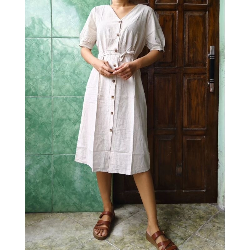 Preloved P❤️ Mantan Bukan Baru CR63 Ann Story dress wanita krem cream crem katun bertekstur serat be