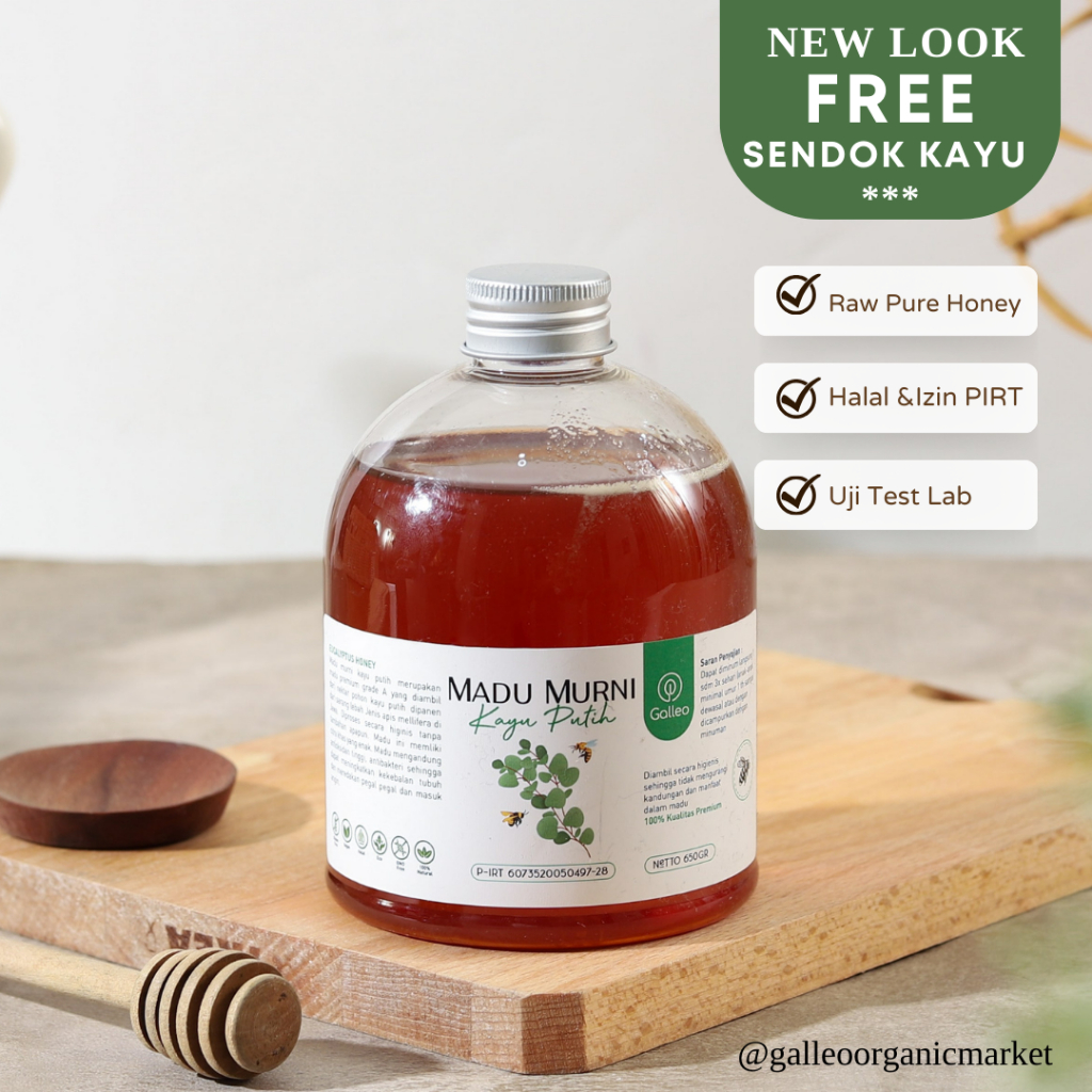 

Galleo Madu Murni Kayuputih 650 GR Premium Raw Honey [ Free Sendok Kayu ]