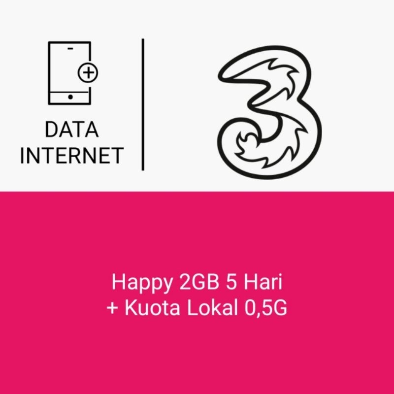 Paket Data Tri - Happy 2GB 5 Hari + Kuota Lokal 0,5GB