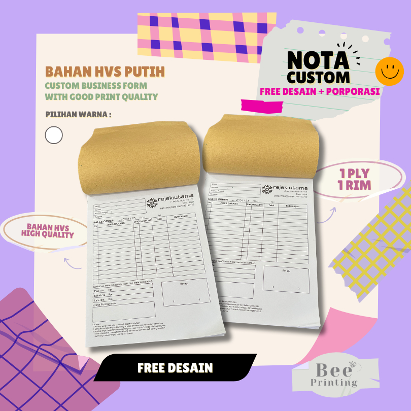 

NOTA BON KWITANSI CETAK CUSTOM 1 PLY 1 RIM HVS FREE DESAIN