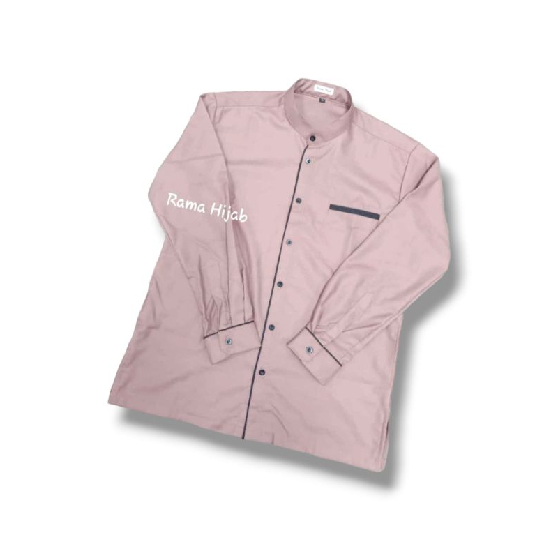 Baju koko pria muslim lengan panjang pink dasty kemeja koko pria kemeja polos distro
