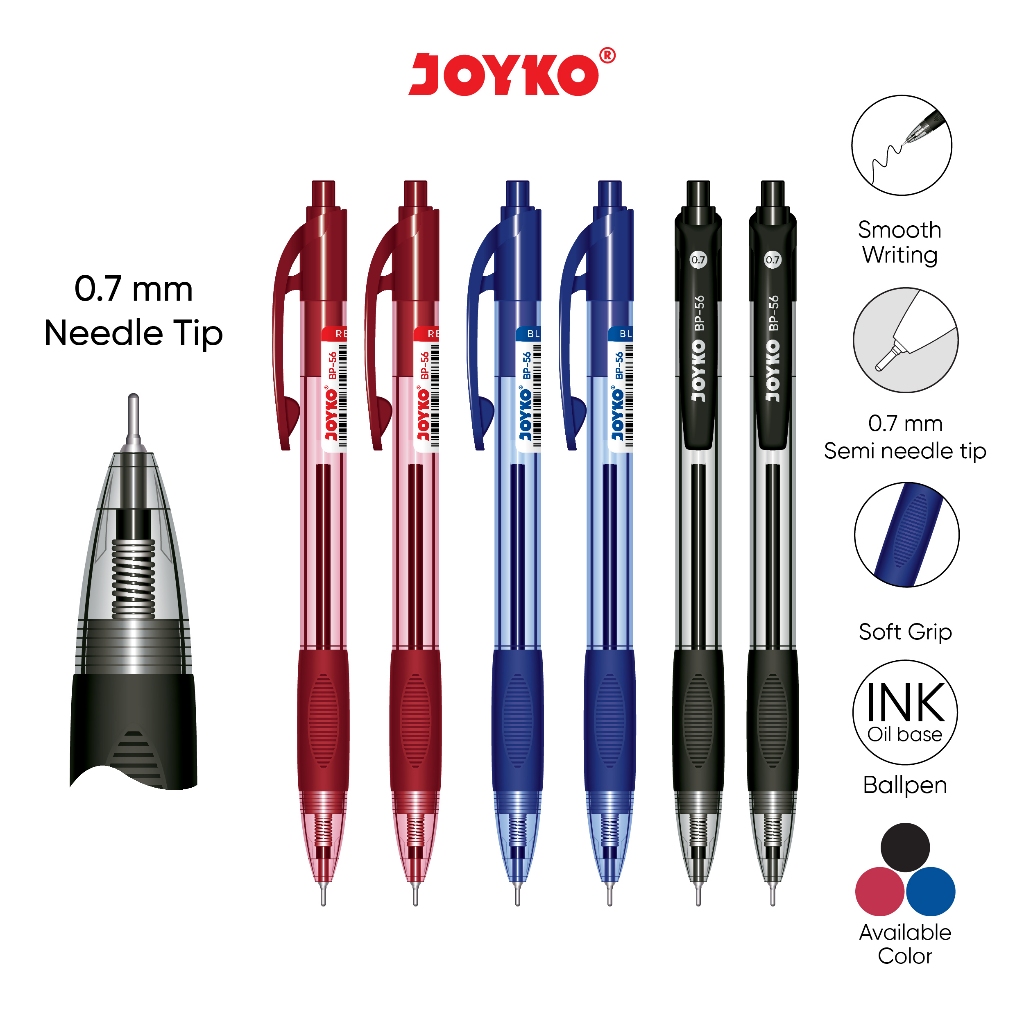 

Joyko Ball Pen Clicker 0.7 Black Blue Red / Pulpen Bolpoin Pen Joyko Cetek Hitam Biru Merah BP-56