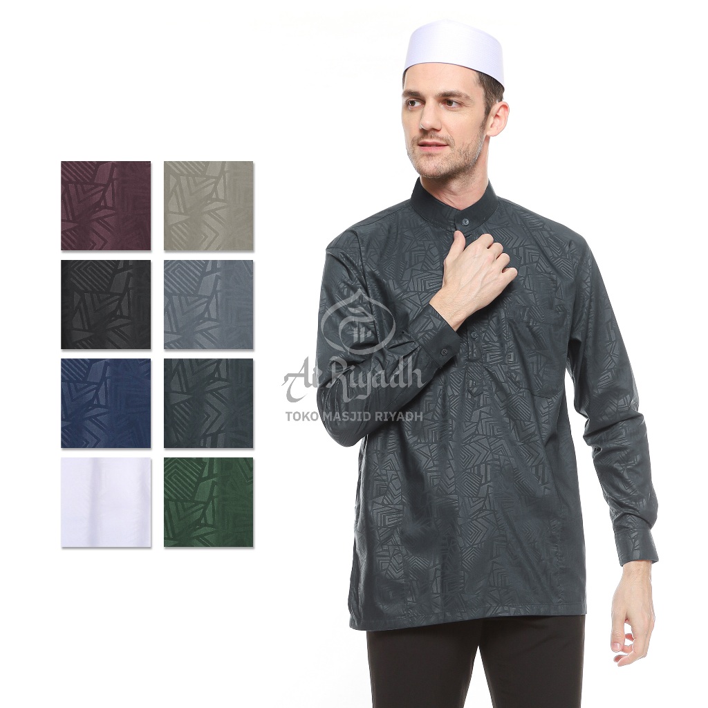 Baju Koko ZAWEEYA Ajmal Series Model Mansur Emboss Polos Warna