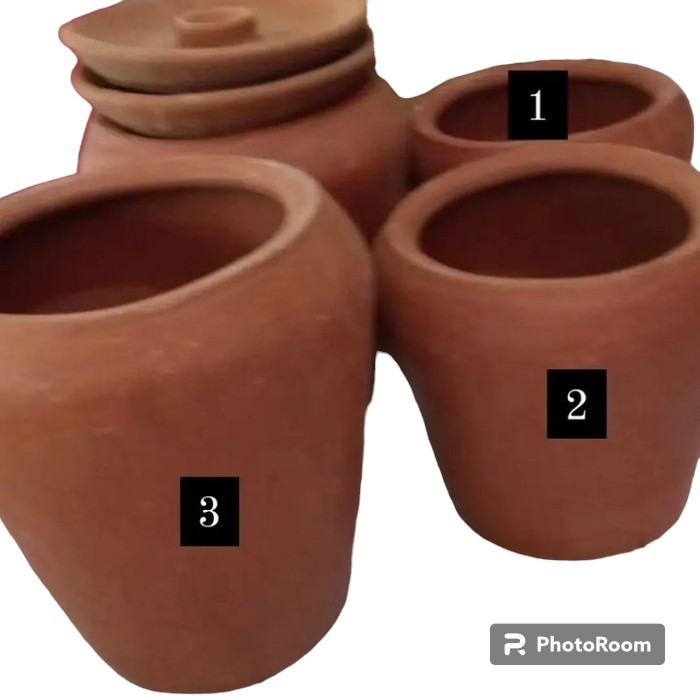 Gentong gerabah/kendi gerabah/tanah liat dengan tutup - no 1 kecil