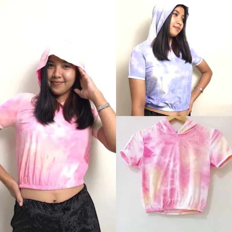 HOODIE WANITA CROP LENGAN PENDEK MOTIF TIE DYE H8