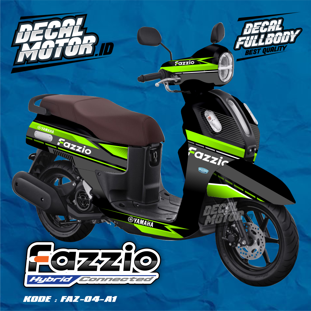 Variasi Motor Modifikasi Decal Motor Stiker Yamaha Fazzio FullBody Hitam Liz Hijau - FAZ04