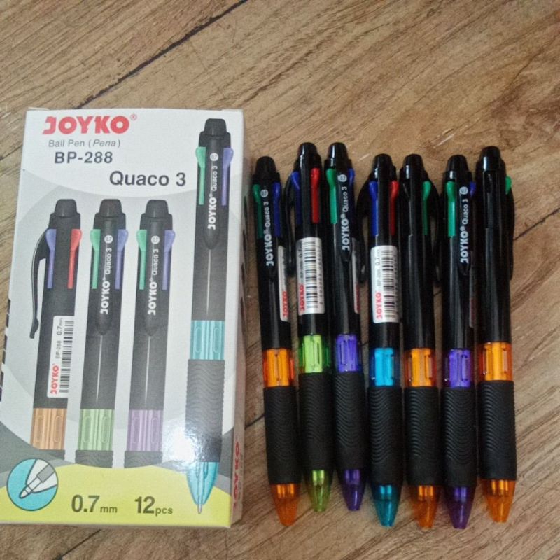 

pena ballpen joyko BP 288 Quaco 3. ketebalan 0.7mm 4 warna . biru ,hijau,merah,hitam / harga pedagang