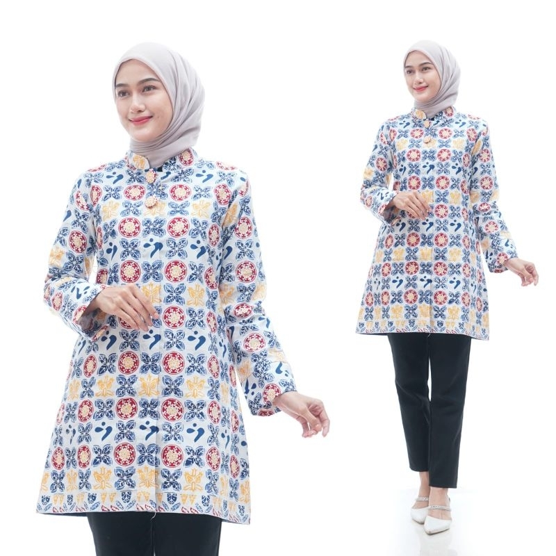Baju Atasa Tunik Lapis Trikot motif Batik Cap seragam BKKBN