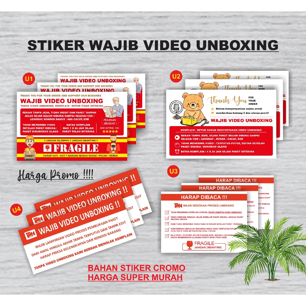 

Sticker FRAGILE Wajib Video Unboxing Stiker Jangan Dibanting Online Shop