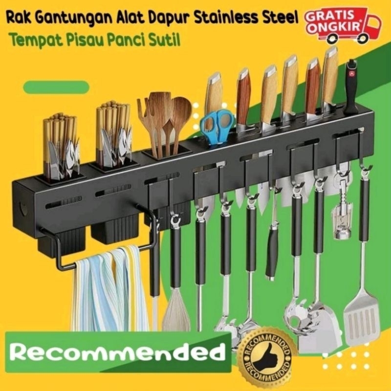 Rak Gantungan Alat Dapur Stainless Steel Tempat Pisau Panci Sutil