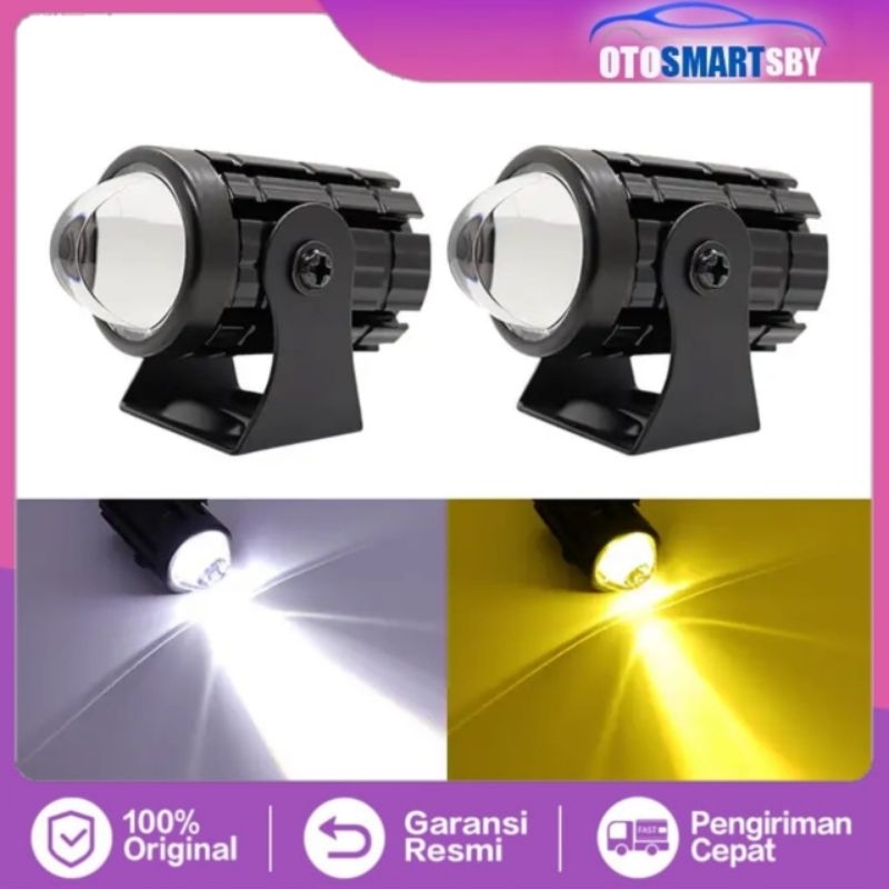 Lampu Tembak Sorot Leser LED D2 Mini Projie 1 Mata HI-lo 2 Warna Putih Kuning 20W DC 12Volt