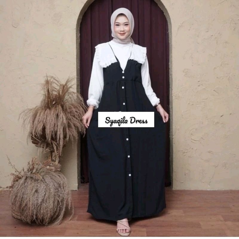 Gamis Putih Dan Hitam Cringkel Airflow Brokat Series Alina, Dayana, Lucia, Wilona, Syaqila, Mocca, J