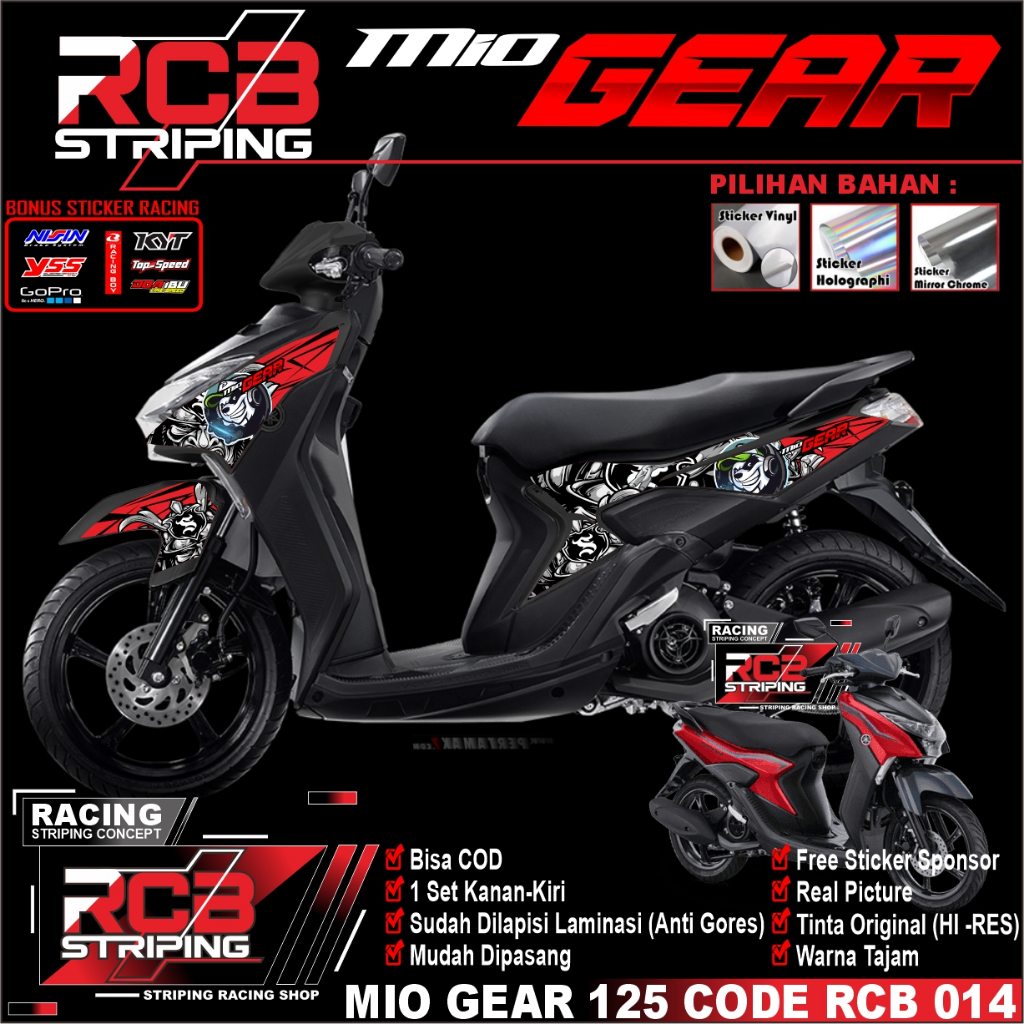 STRIPING MIO GEAR VARIASI BUAT MOTOR GEAR / STIKER MOTOR YAMAHA MIO GEAR 125 MIO GEAR RCB 014