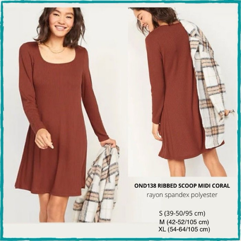 Midi Dress Bahan Rib (Ribbed Scoop Midi Dress) brand OLD NAVY Original