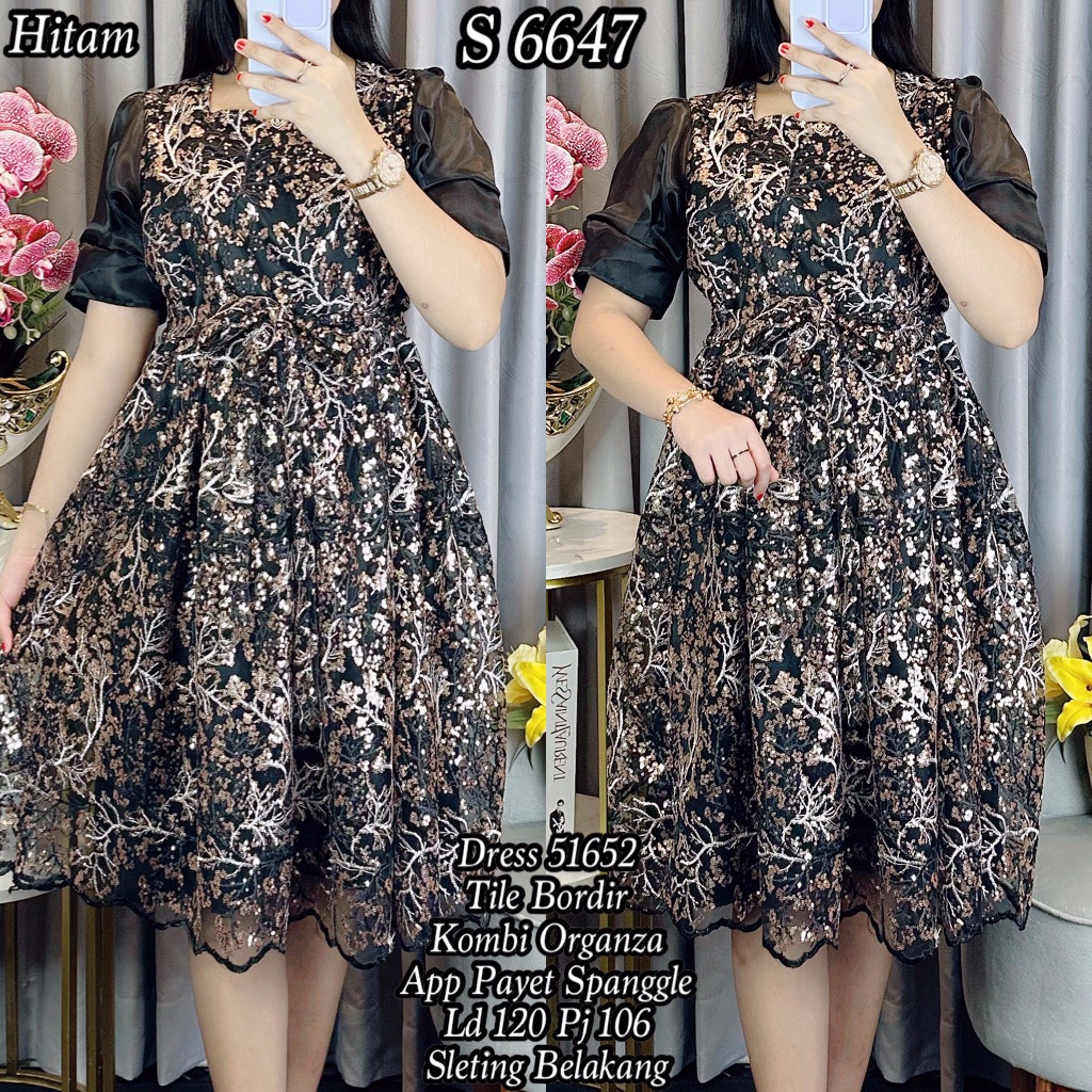 S 6647 Dress Tile Payet Organza Jumbo