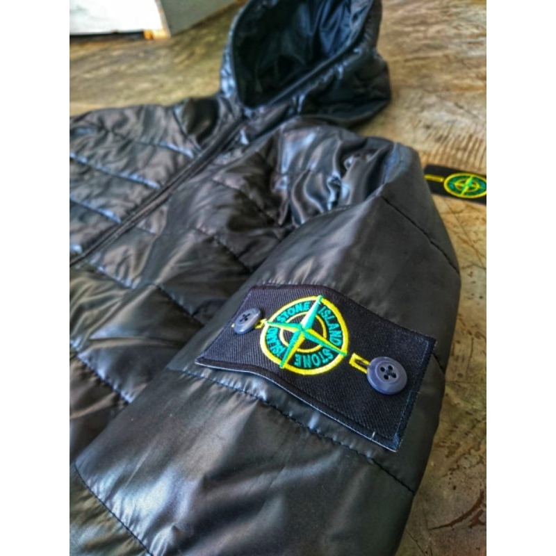 Jaket gelembung ANTI air hitam metalic bordir STONE ISLAND