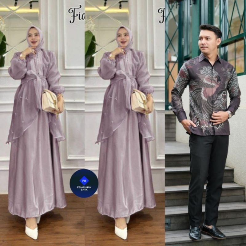 Batik Couple Gamis Brokat Terbaru Couple Kondangan Couple Tunangan Modern Jumbo,Dress Brokat Couple 