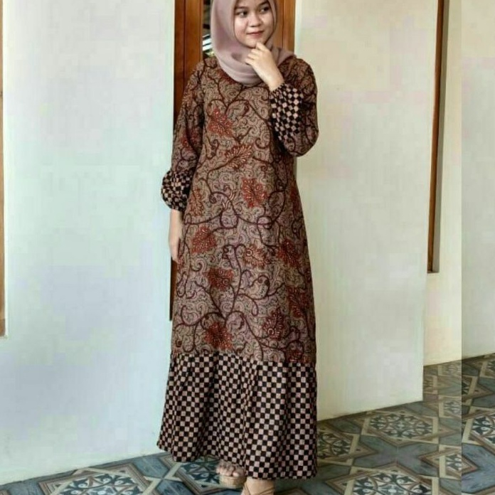 Berkualitas Tanpa Mahal GAMIS BATIK MANGGAR GAMIS DEWASA BAJU BATIK KOMBINASI REMPEL BAWAH