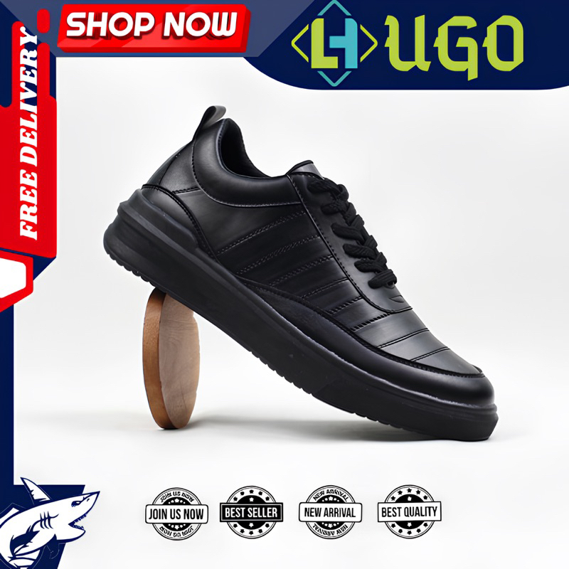 HUGO Sepatu Casual Sneakers Pria Formal Pantofel Tali Hitam - Bram Black