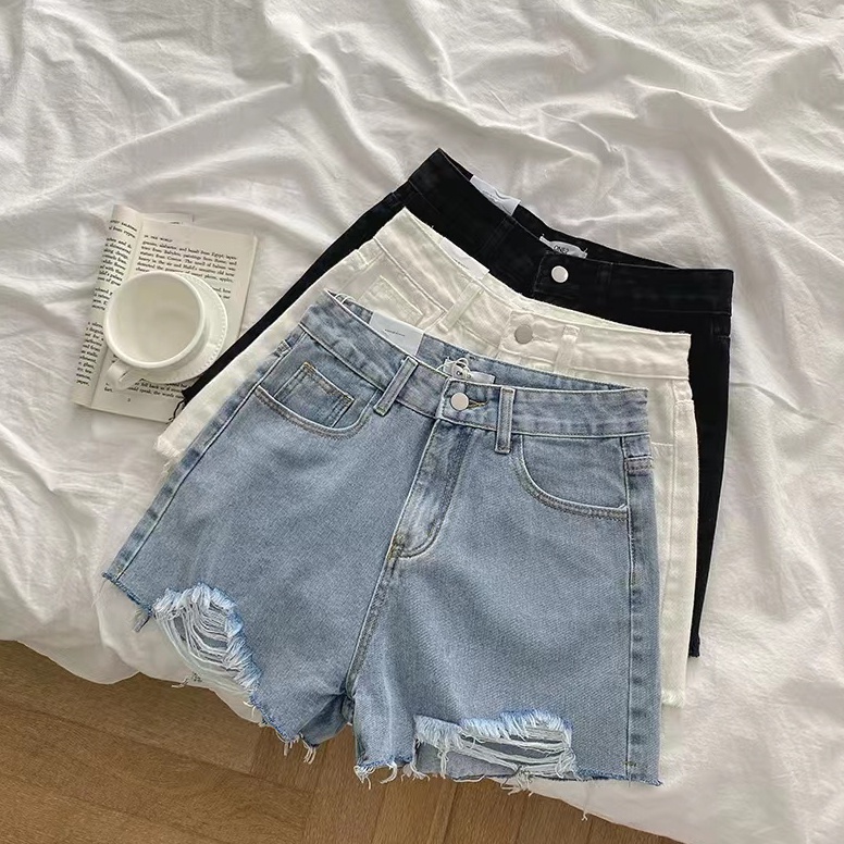 Paling Diminati Hotpants celana jeans pendek wanita ootd korean style celana jeans sobek wanita high