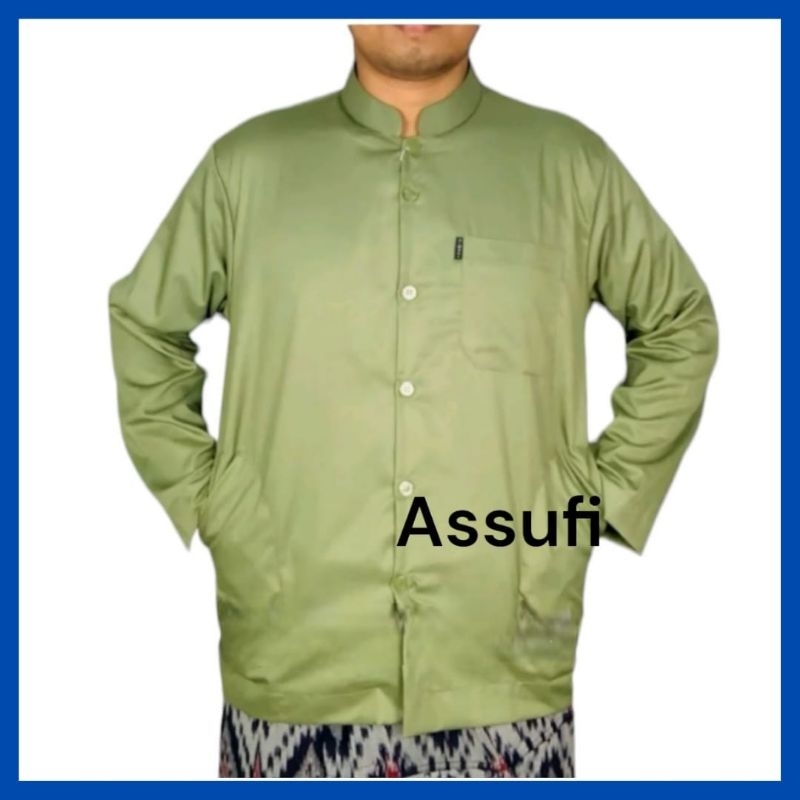 koko haibah polos saku samping warna hijau sage