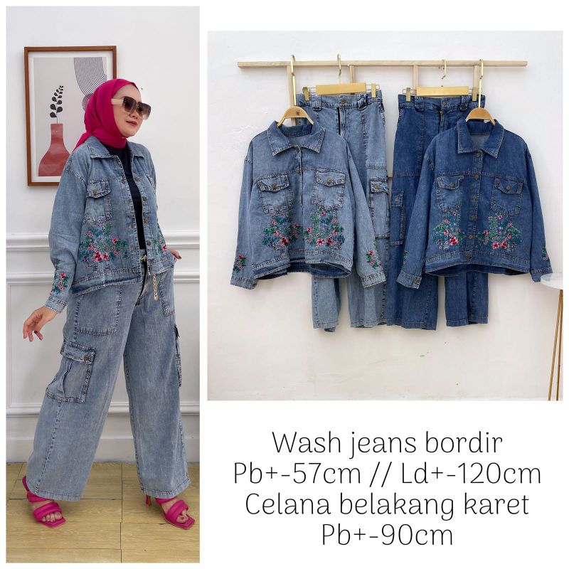 Flower Jacket Set baju setelan wanita setelan celana wanita setelan jeans wanita setelan jacket jean