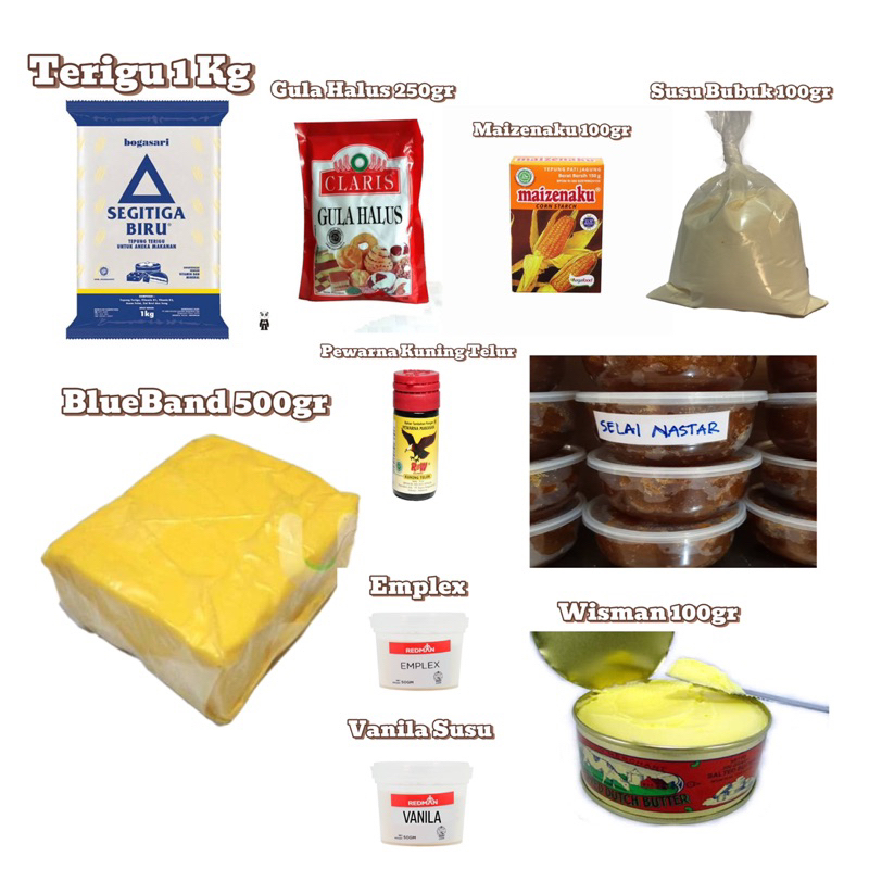 

BAHAN KUE NASTAR / BAHAN KUE NASTAR KUMPLIT / BAHAN NASTAR MURAH / BAHAN KUE PUTRI SALJU MURAH