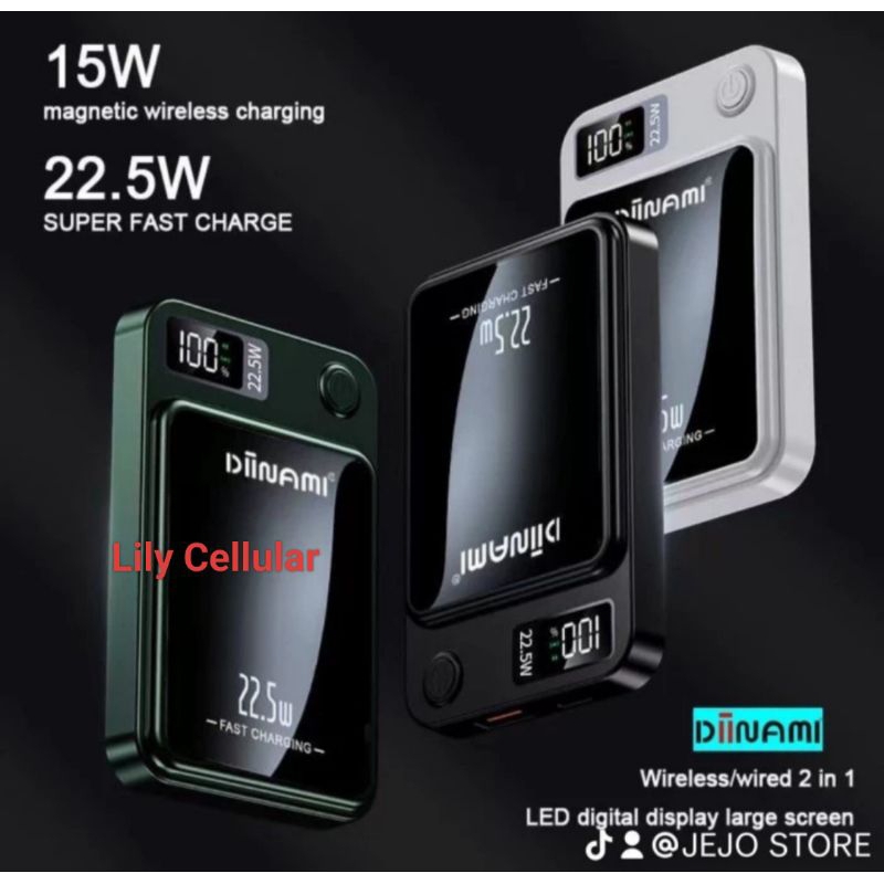 Diinami Wired 22.5 W Wireless 15W Fast Charging QC PD Powerbank 10000mAh