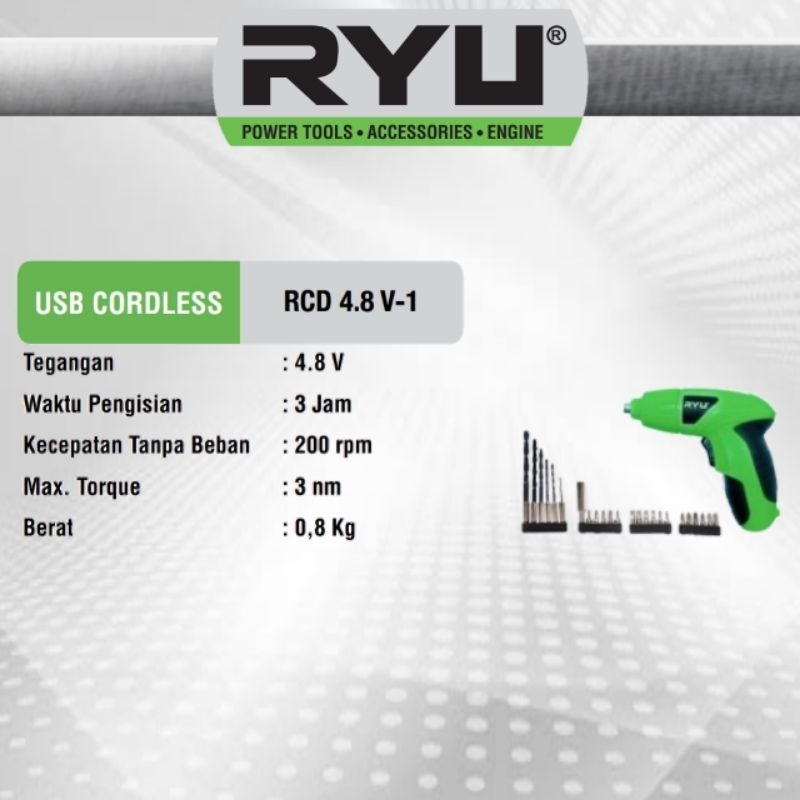 RYU USB CORDLESS / OBENG LISTRIK / BOR MINI / BOR BATERAI / RCD 4,8 V-1