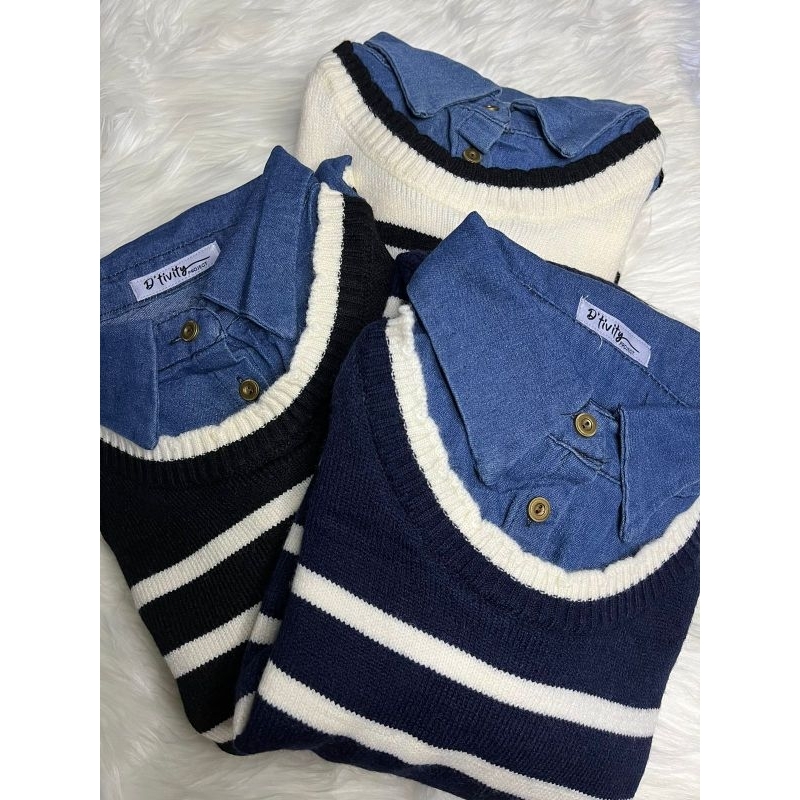 Dtivity - Blouse Denim Vest Knitwear/ Rajut Stripe