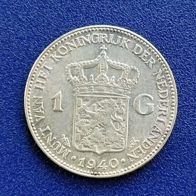 Koin Perak 1 Gulden Wilhelmina 1940 Rare