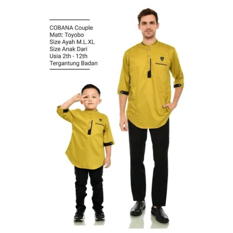 BAJU KOKO KURTA PAKISTAN COUPLE AYAH DAN ANAK WARNA LEMON