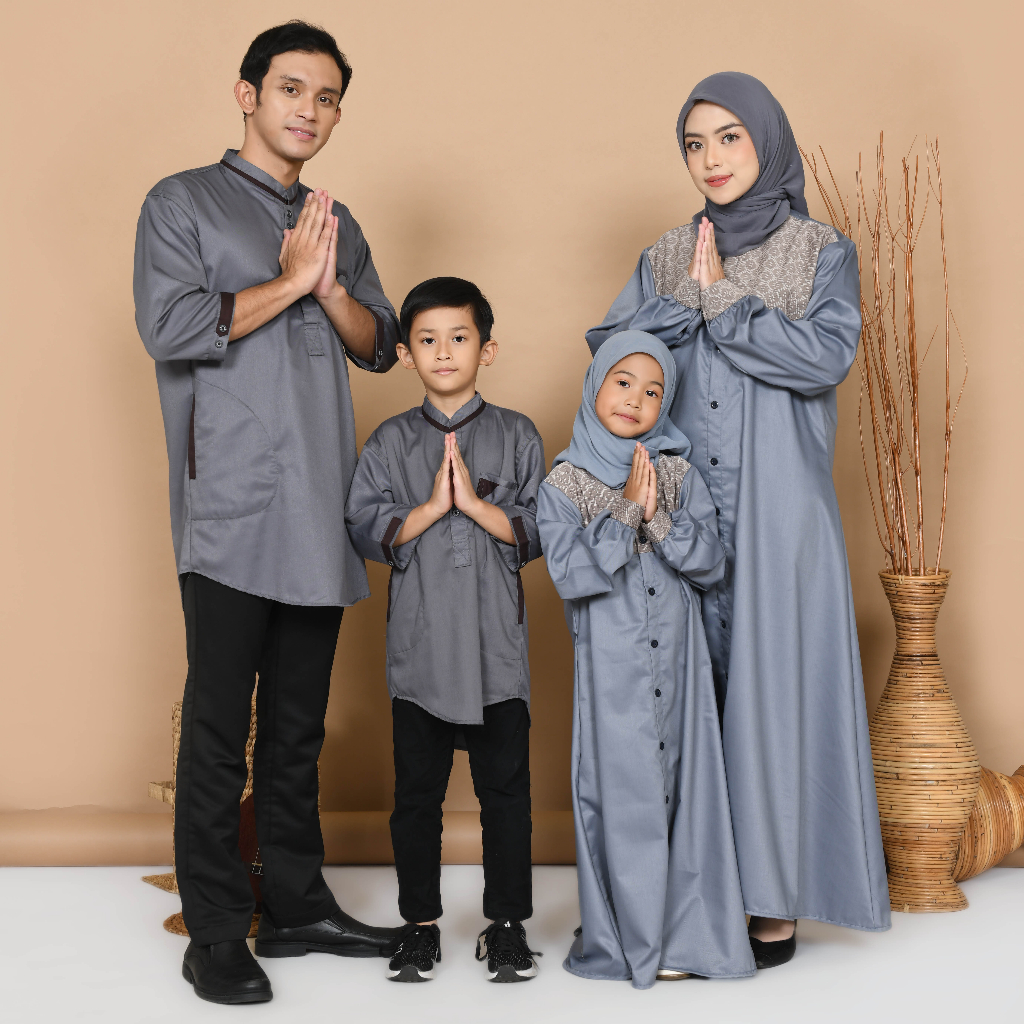 BAJU MUSLIM COUPLE KELUARGA / KOKO AYAH ANAK / GAMIS ANAK IBU WARNA ABU