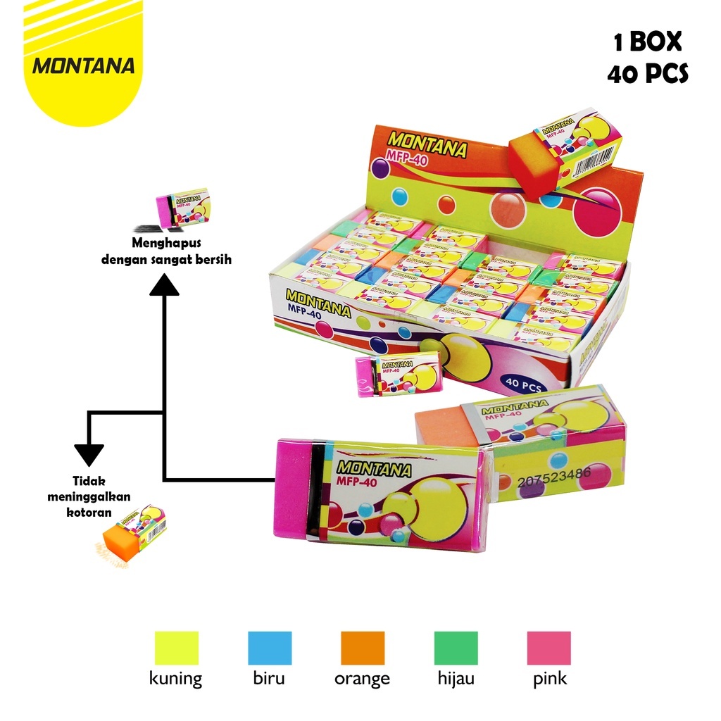 

(1 BOX-40 PCS) Eraser / Penghapus Montana MFP-40