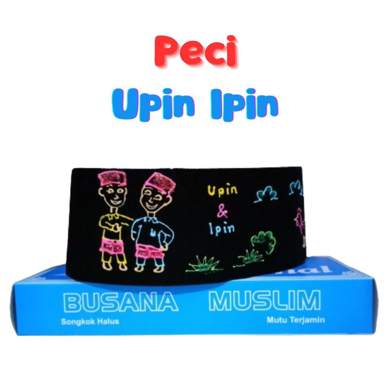 Peci Anak Laki Laki Hitam Motif Upin Ipin