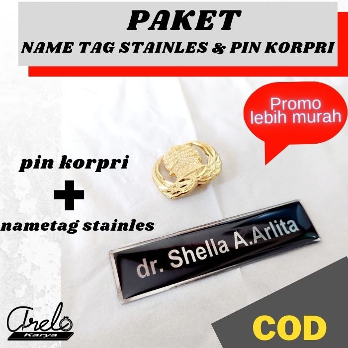 

PAKET NAMETAG name tag STAINLES DAN PIN KORPRI (PRODUK TERBARU)