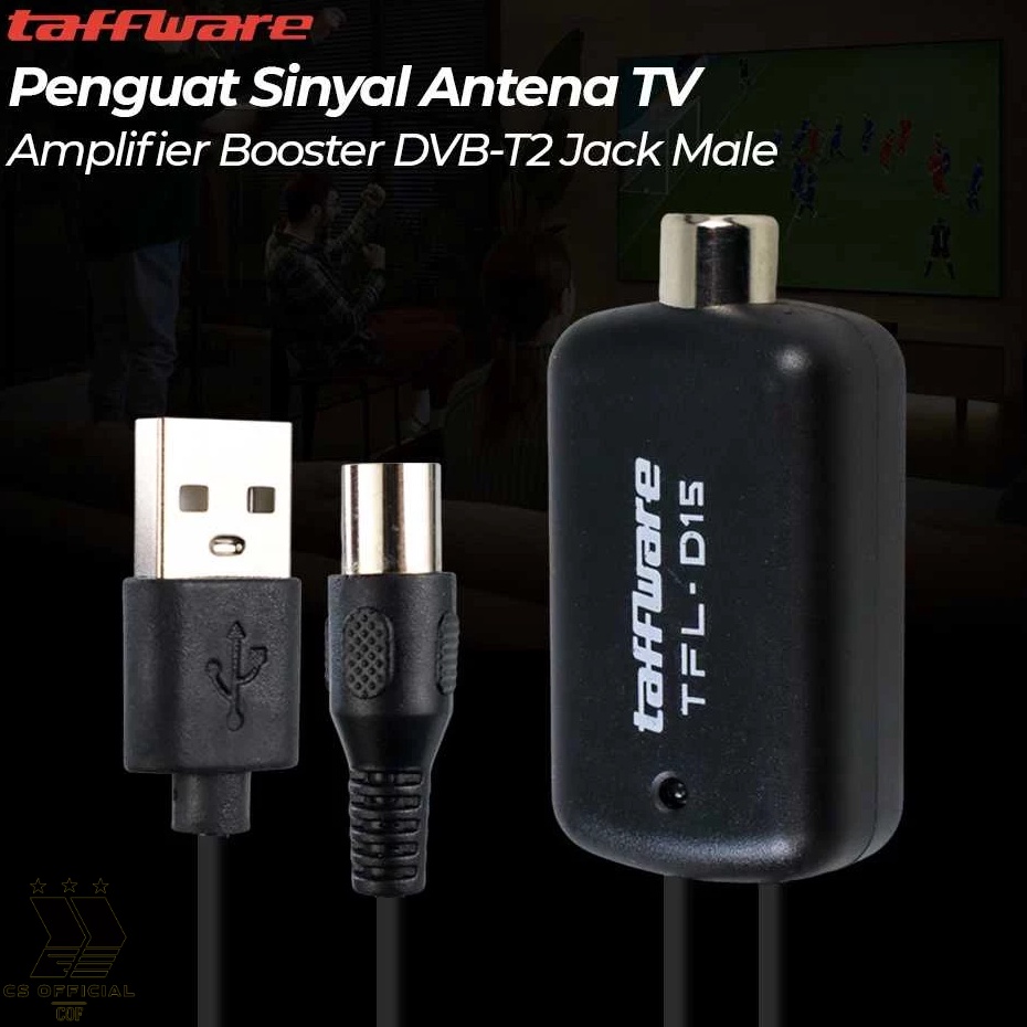 Ready PrI CSO Taffware Penguat Sinyal Antena TV Amplifier Booster DVBT2 Jack Male  TFLD15