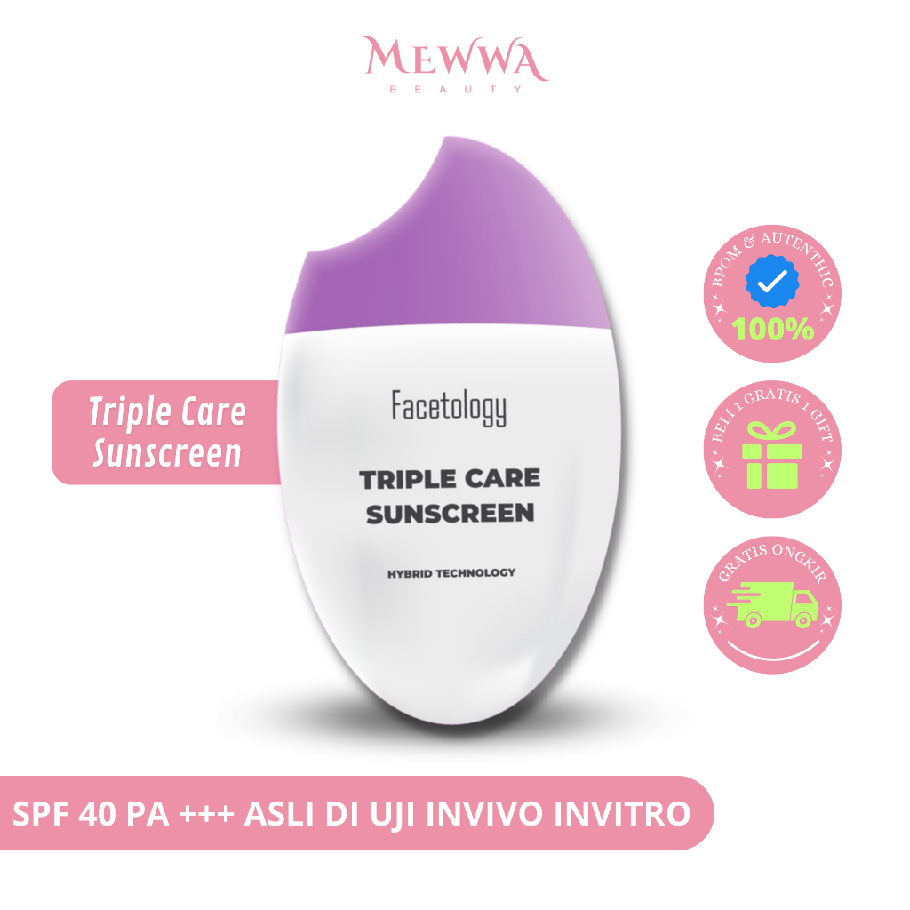 [ FREE ONGKIR ] Facetology Triple Care Sunscreen SPF 40+ PA+++ | Sanscreen Pelembab Wajah Original T
