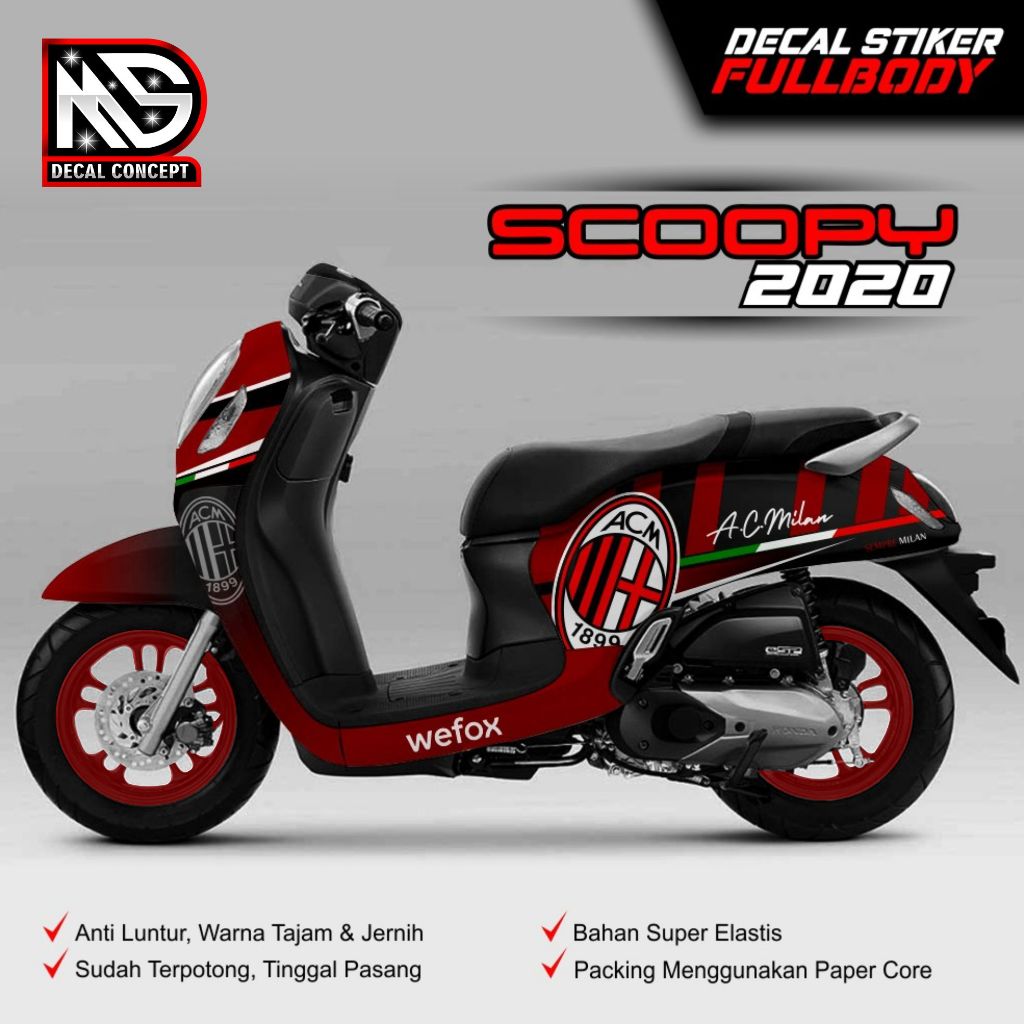 Decal Scoopy Stiker Scoopy Full Body Scoopy New 2020 2021 motif ac milan Stiker decal variasi motor 