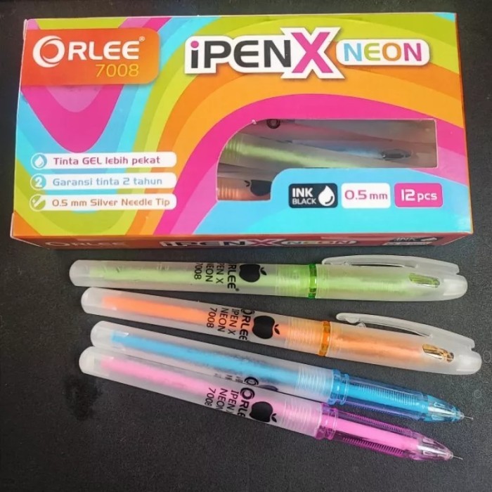 

Bolpoin / bolpoint / pulpen gel Orlee Ipen X Neon ( 1 lusin isi 12 pcs)