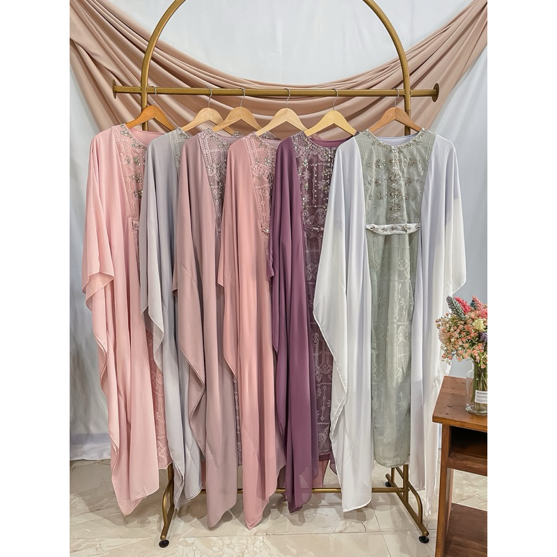 Kaftan Rayani Ceruti BabyDoll + Payet + tali payet di pinggang /Kaftan Pesta / kaftan kondangan