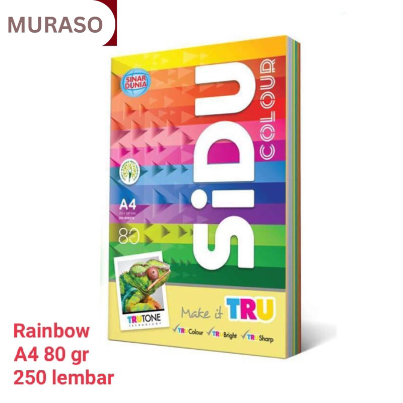 

[MURASO] SIDU KERTAS HVS WARNA RAINBOW A4 80 GR 250 LEMBAR 10 WARNA