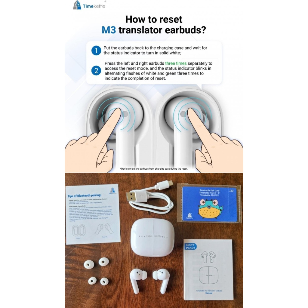 TIMEKETTLE M3 Translator Earbuds OFFLINE - Penerjemah Bahasa Asing