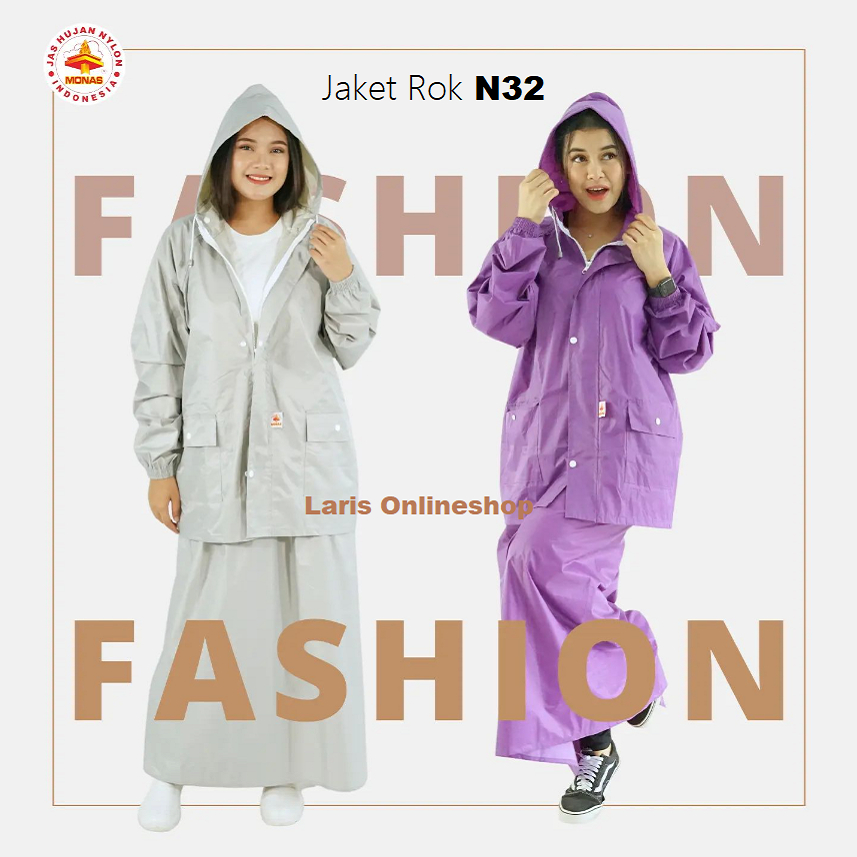 Jas Hujan Rok Monas N32 / Jas Hujan Jaket Rok Merek Monas Bahan Nylon Dijahit dan Press