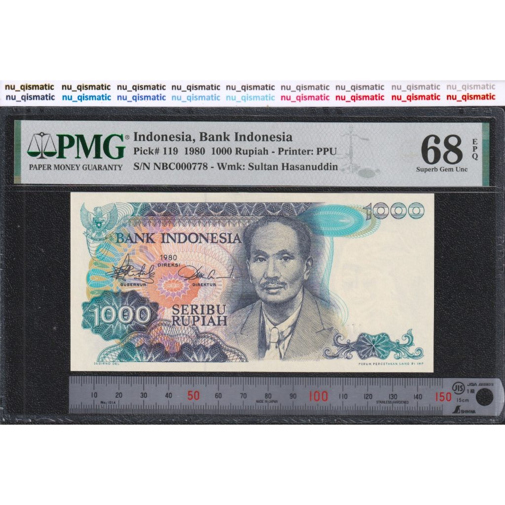 Indonesia 1000 Rupiah , 1980 , PMG 68 EPQ Superb Gem UNC P# 119