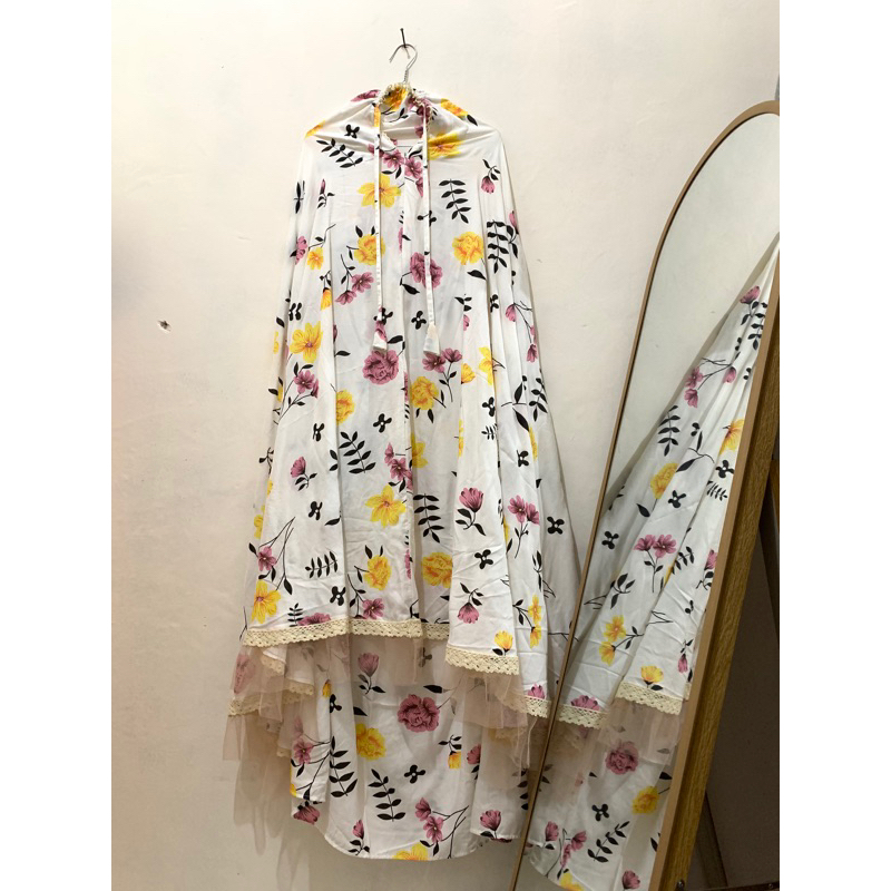KL| Mukenah rayon putih/mukenah rayon motif bunga/mukenah rayon motif bunga besar/mukenah wanita