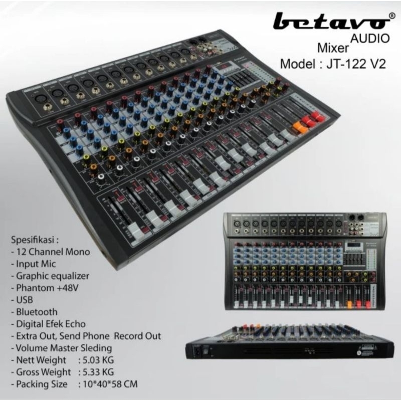 Mixer Audio 12 Channel Betavo JT 122 V2 Bluetooth Amplifier / Mixer Audio 12 Channel Bluetooth