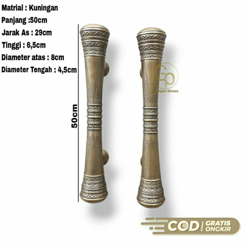 Gagang Pintu Rumah Kupu Tarung Motif Godo Ukir Panjang 50cm 2pcs