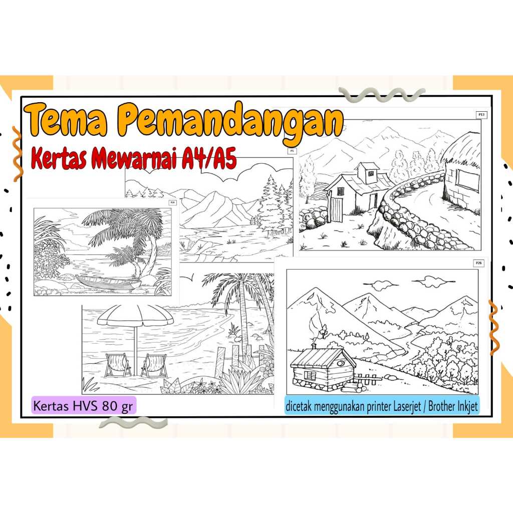 

Kertas Mewarnai/Kertas Gambar/Coloring/Anak SD PAUD TK/Tema Pemandangan/A4-A5