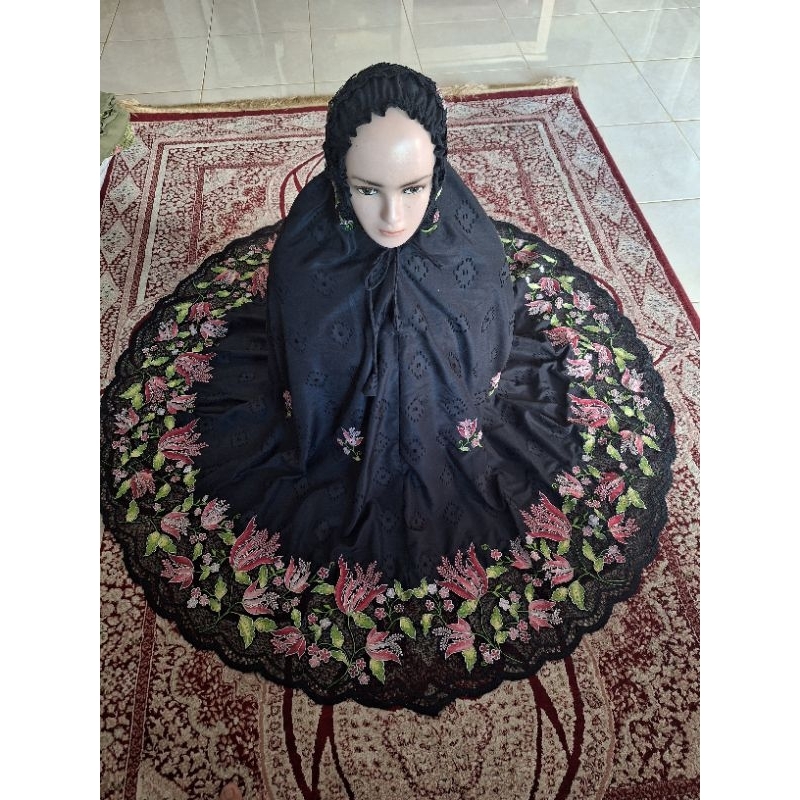 mukena premium bahan RUBIA, mukena bordir kerancang khas Bukittinggi